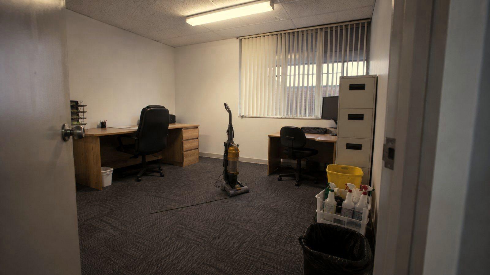 An office suite part way through a clean